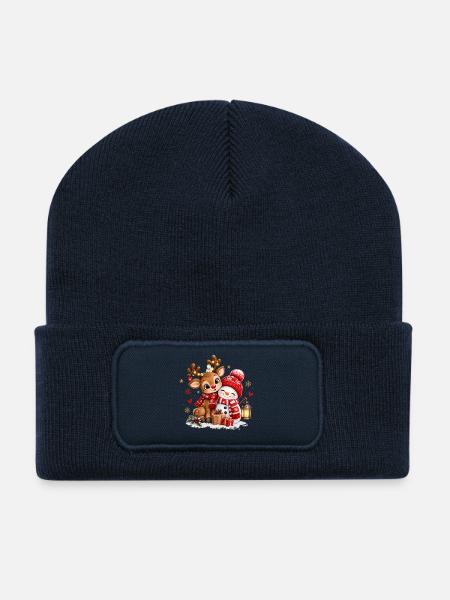 Winterfreunde Reh Schneemann - Recycelte Patch Beanie - French Navy