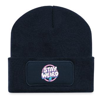 Stay Weird Pastell-Schriftzug mit Blitz - Recycelte Patch Beanie - French Navy - Vorne