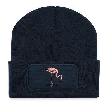 bird Vogel Flamingo Natur Tierwelt - Recycelte Patch Beanie - French Navy - Vorne