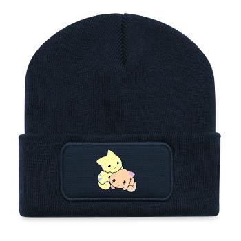 Chats Kitties Bébés Doux Anime - Beanie recyclé à patch - bleu marine - Devant