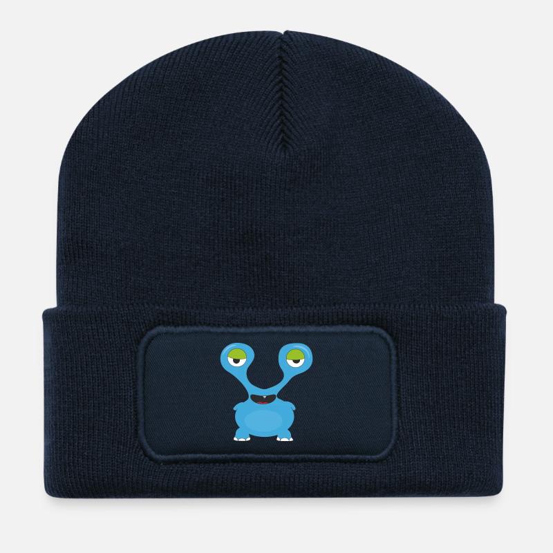 Blaues Monster mit Glubsaugen - Recycelte Patch Beanie - French Navy