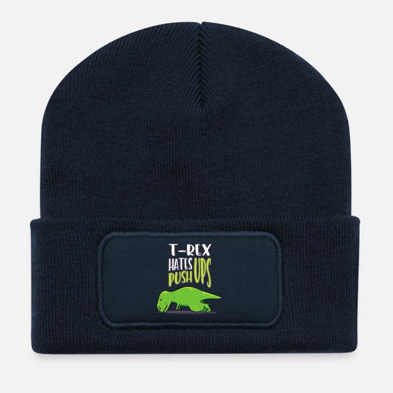 T Rex Hates Pushups Workout lustig Geschenk - Recycelte Patch Beanie - French Navy