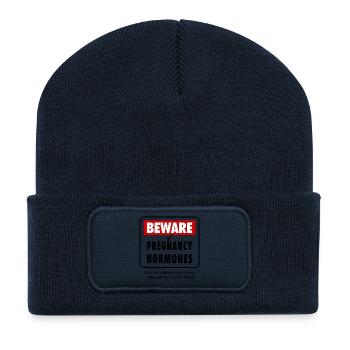 Méfiez-vous des hormones de grossesse Humour de grossesse de bébé - Beanie recyclé à patch - bleu marine - Devant