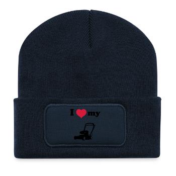 Tondeuse à gazon tondre le gazon vert gazon cadeau - Beanie recyclé à patch - bleu marine - Devant