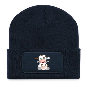 bonne vache dit moo - Beanie recyclé à patch - bleu marine - Devant
