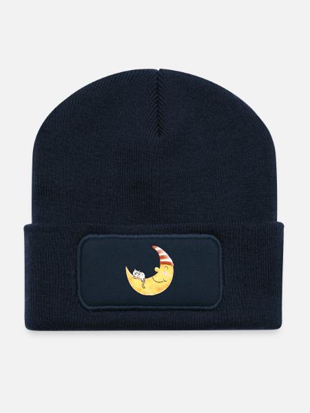 Chat dans la lune je rêve je cadeau de bonne nuit - Beanie recyclé à patch - bleu marine