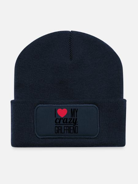I love my crazy Girlfriend - Beanie recyclé à patch - bleu marine