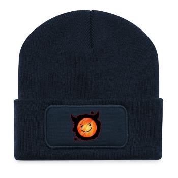 cute devil in flames and glowing face - Recycled Patch Beanie - french navy - Front