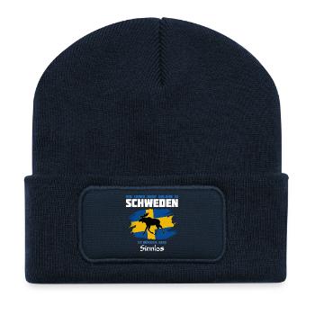 Schweden Meme Design mit Elchsilhouette - Recycelte Patch Beanie - French Navy - Vorne
