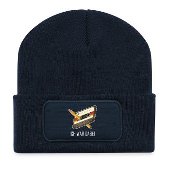 Kassette Bleistift 80er 90er Erinnerung Geschenk - Recycelte Patch Beanie - French Navy - Vorne