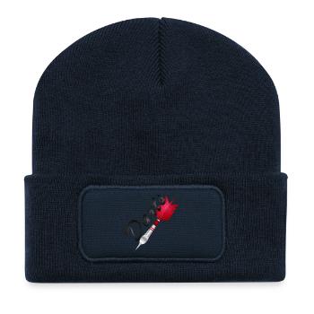 einzelner roter Dartpfeil mit Darts Typografie - Recycelte Patch Beanie - French Navy - Vorne
