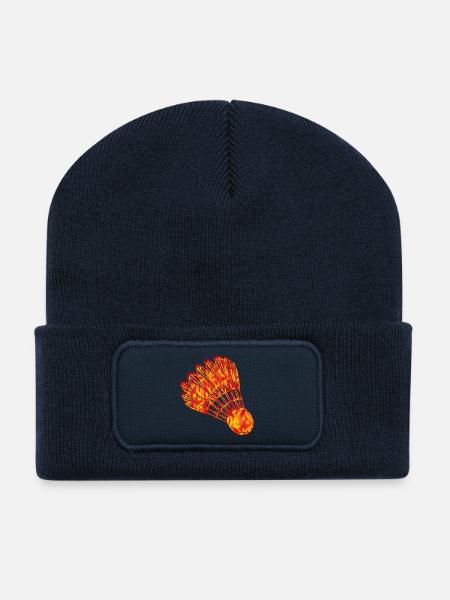 Badminton Federball Feuer Zeichnung - Recycelte Patch Beanie - French Navy