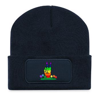 Rainbow hand peace in flowers - Recycled Patch Beanie - french navy - Front
