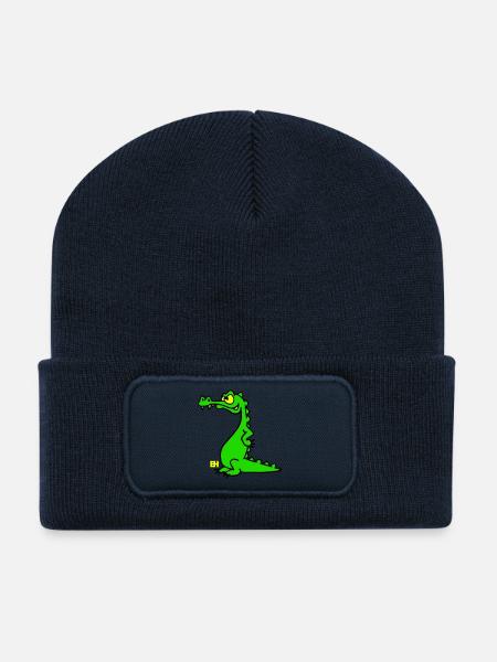 Crocodile souriant, design à trois couleurs - Beanie recyclé à patch - bleu marine