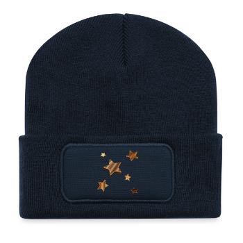 Stars in dark wood look with grain - Recycled Patch Beanie - french navy - Front