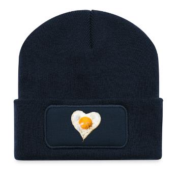 baked egg my love, herz Spiegelei, gebratenes Ei - Recycelte Patch Beanie - French Navy - Vorne