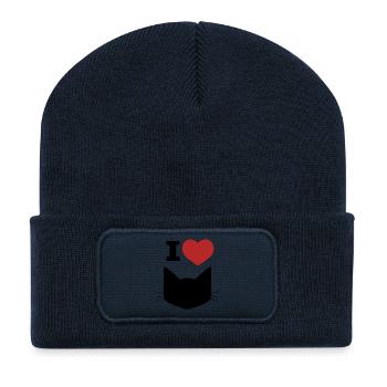J’aime les chats - Beanie recyclé à patch - bleu marine - Devant
