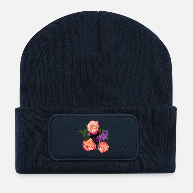 Bouquet de roses à la lueur lavande - Beanie recyclé à patch - bleu marine