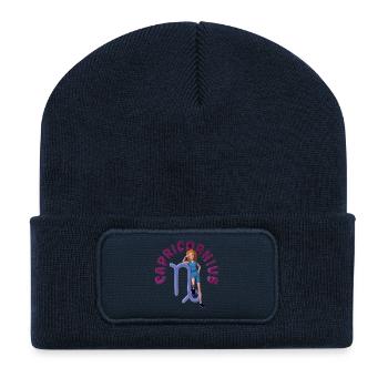 Astrologisches Steinbock-Design für Jugendmode - Recycelte Patch Beanie - French Navy - Vorne