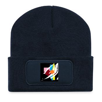 Geometrische Farbexplosion Sternakzent - Recycelte Patch Beanie - French Navy - Vorne