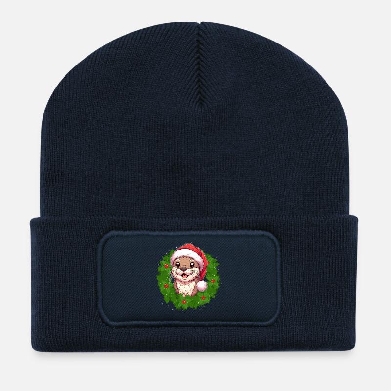Putziger Otter Weihnachtsdesign für die Feiertage - Recycelte Patch Beanie - French Navy