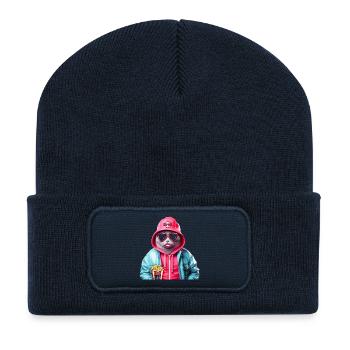 Pop Art Cat - Recycled Patch Beanie - french navy - Front