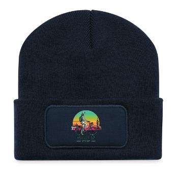 Berlin Skyline Radfahren Illustration - Recycelte Patch Beanie - French Navy - Vorne