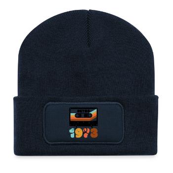1973 Retro Music Tape Cassette - Recycled Patch Beanie - french navy - Front