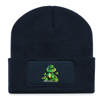 Mignon dragon de la Saint-Patrick avec trèfle. - Beanie recyclé à patch - bleu marine - Devant