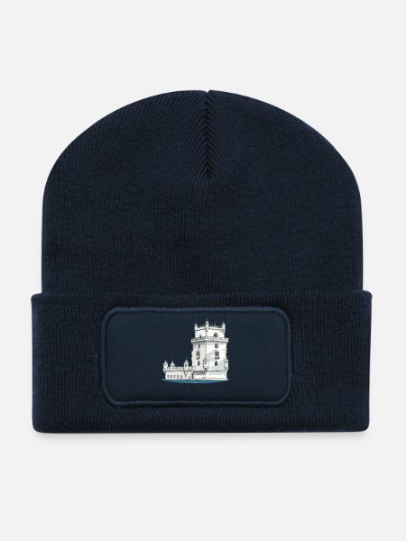 Lissabon, Torre de Belem, Portugal, Handzeichnung - Recycelte Patch Beanie - French Navy