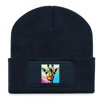 Girafe Pop Art - Beanie recyclé à patch - bleu marine - Devant