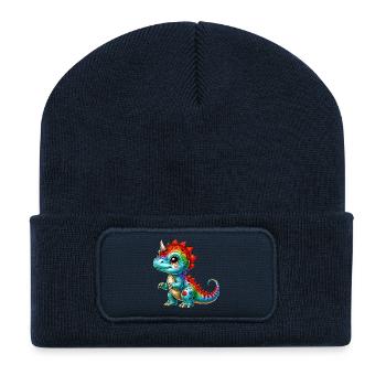 Dinosaure - Beanie recyclé à patch - bleu marine - Devant