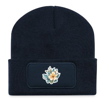 Fleur jaune - Beanie recyclé à patch - bleu marine - Devant