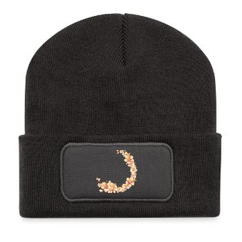 Couronne de fleurs de pêcher dans un ton pêche doux et velouté - Beanie recyclé à patch - charbon - Devant