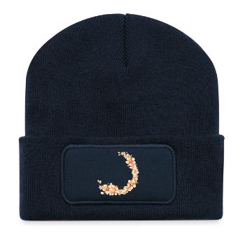 Couronne de fleurs de pêcher dans un ton pêche doux et velouté - Beanie recyclé à patch - bleu marine - Devant