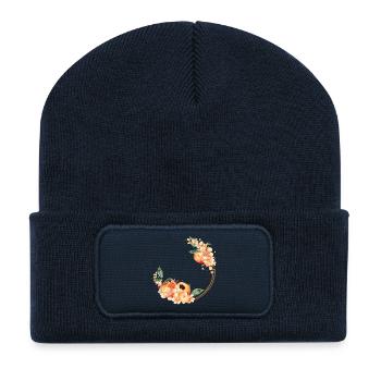 Moitié de pêche, pêches, fleurs de pêcher en couronne - Beanie recyclé à patch - bleu marine - Devant