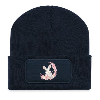 white easter bunny with flowers and brush for easter - Recycled Patch Beanie - french navy - Front