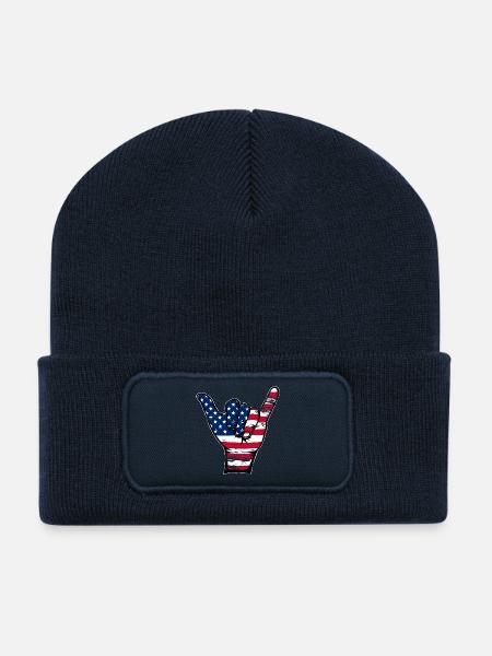 USA Flagge Surfing Symbol used - Recycelte Patch Beanie - French Navy