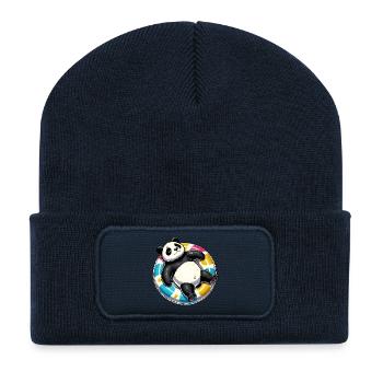 A relaxed panda on a swimming ring - Recycled Patch Beanie - french navy - Front
