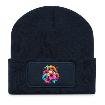 Hibiskusblüten - Recycelte Patch Beanie - French Navy - Vorne