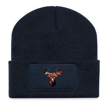 Deer with Flowers - Recycled Patch Beanie - french navy - Front