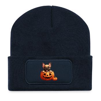 A French Bulldog in a Pumpkin - Recycled Patch Beanie - french navy - Front