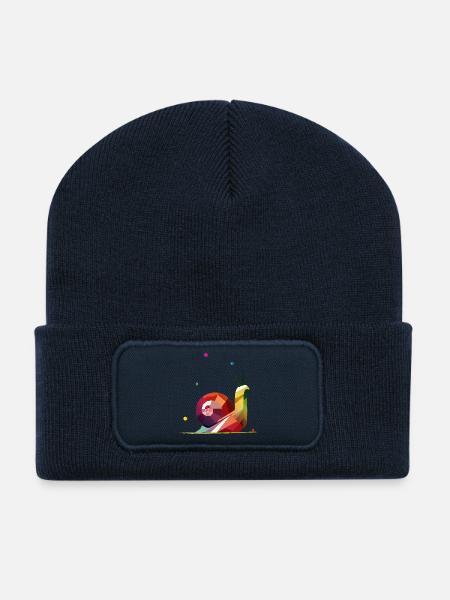farbenfrohe Schnecke im geometrischen Design - Recycelte Patch Beanie - French Navy