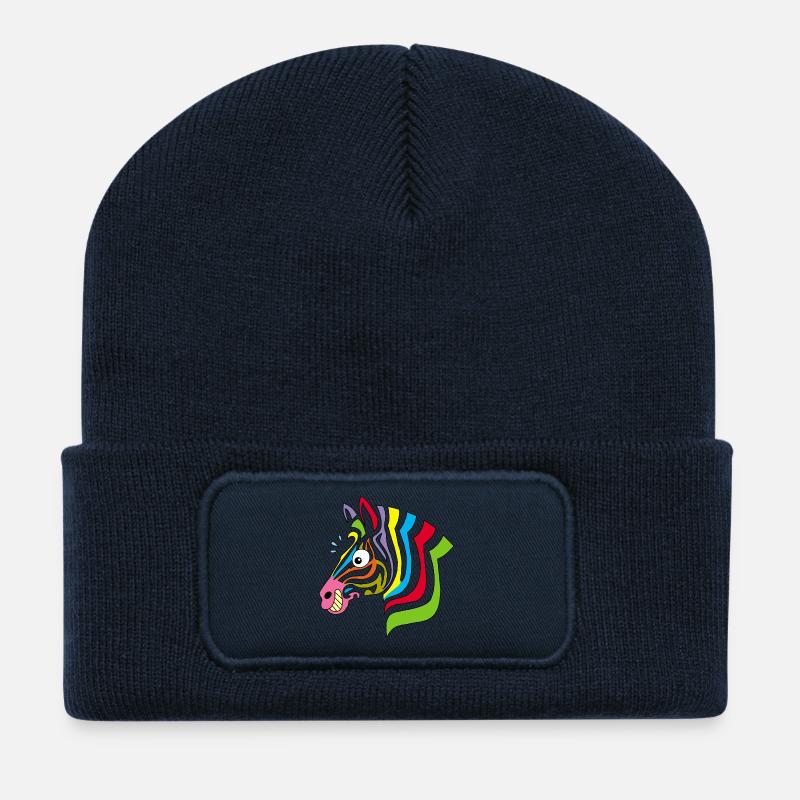 mehrfarbiges Zebra - Recycelte Patch Beanie - French Navy