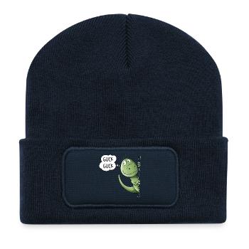 Guck Guck T-Rex Dino I Tyrannosaurus Dinosaurier - Recycelte Patch Beanie - French Navy - Vorne
