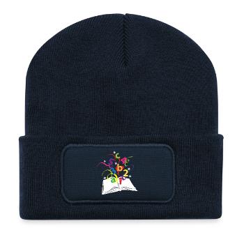 Buch mit bunten Buchstaben und Zahlen - Recycelte Patch Beanie - French Navy - Vorne