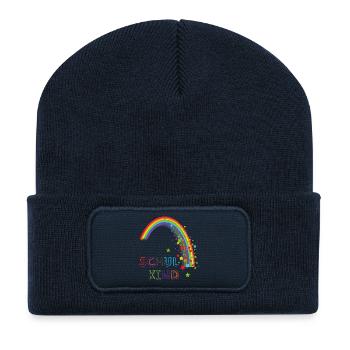 Schulkind Regenbogen - Recycelte Patch Beanie - French Navy - Vorne