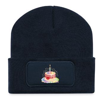 Motif de cupcake d’anniversaire coloré avec bougie - Beanie recyclé à patch - bleu marine - Devant