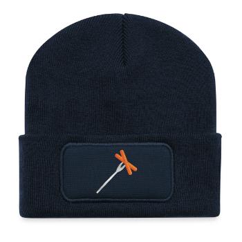 Saucisses grillées à la fourchette – Motif BBQ rustique - Beanie recyclé à patch - bleu marine - Devant