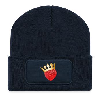 Erdbeere – Fruchtiger Charakter mit goldener Krone - Recycelte Patch Beanie - French Navy - Vorne